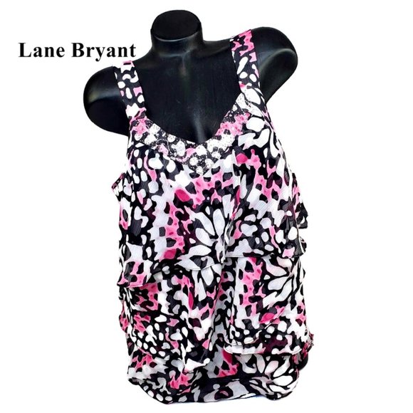 Lane Bryant Essentials jeweled V-Neck Top in a Breezy Chiffon. * Size~ 14/16 * - Picture 1 of 4